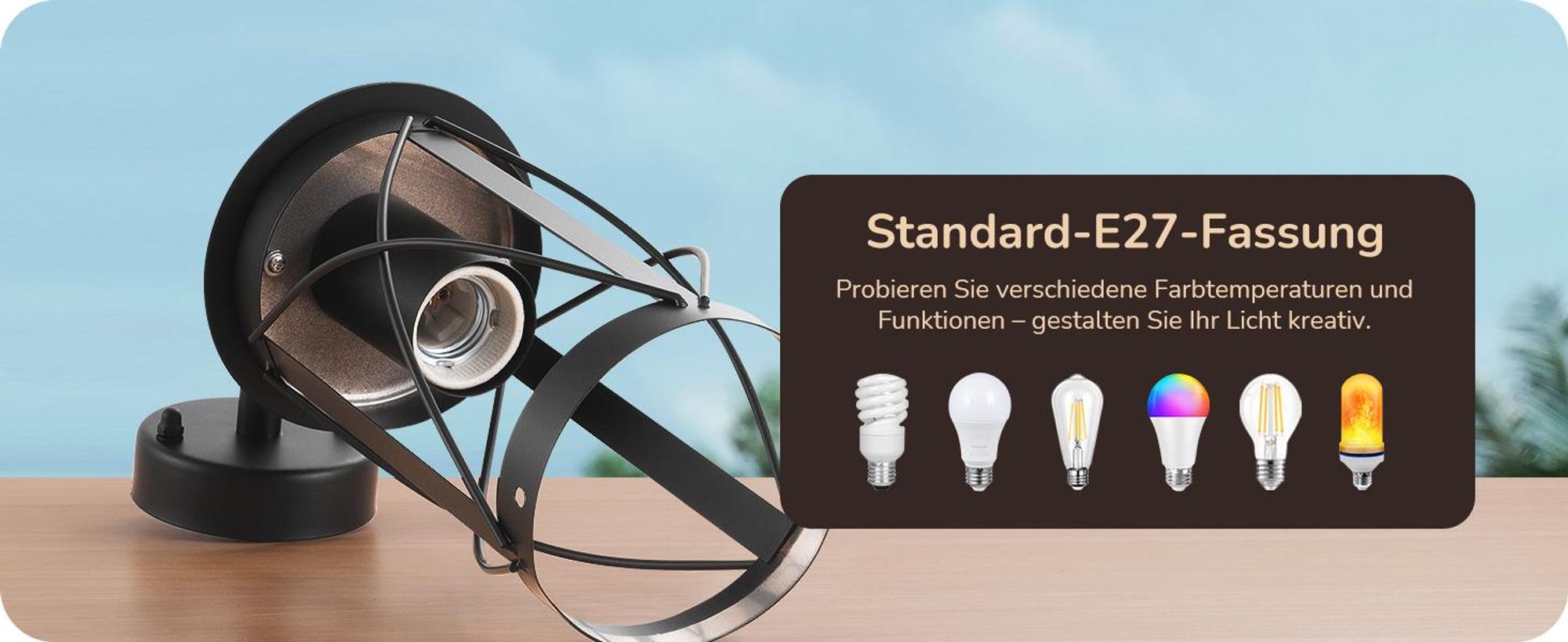 EDISHINE Wandleuchte Außen/Innen, Wandlampe mit Aluminiumrahmen und E27-Fassung, IP44 wasserdicht, Schwarz