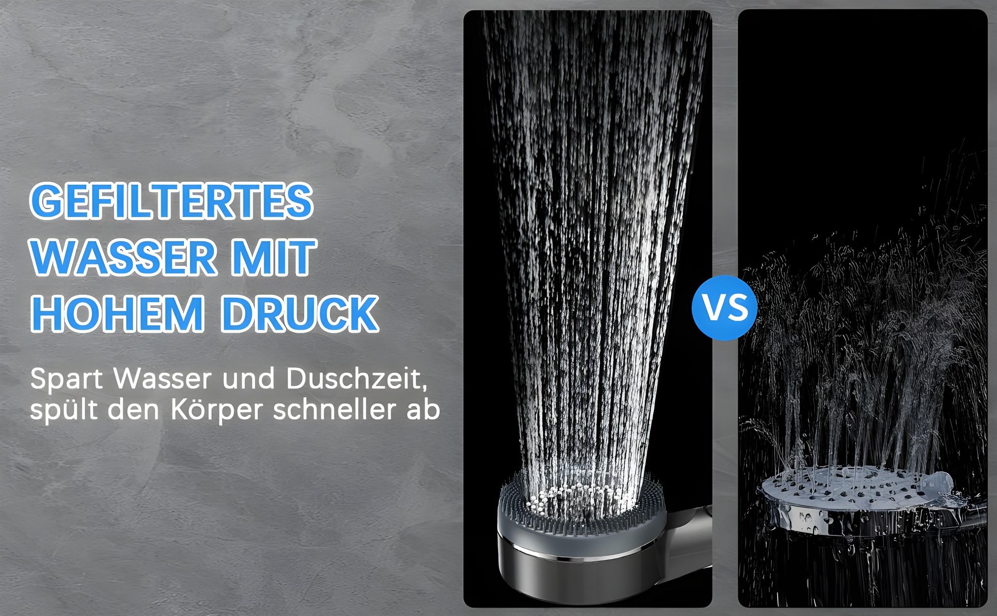 Duschkopf Drucksverstärkung, Wassersparend Duschbrause mit 4 Strahlarten, Tasteinstellung, ABS Verstärkt, Inkl. 3 Filter, Wandhalterung und Schlauch