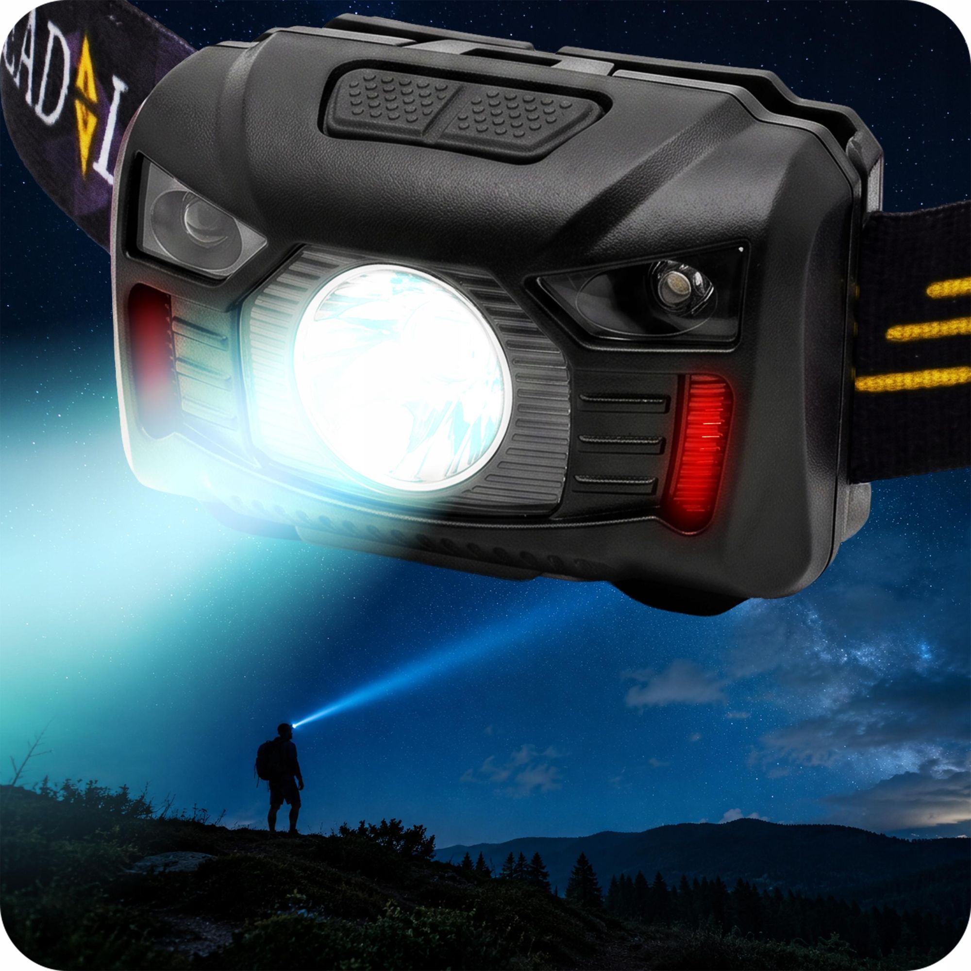 KRUMAD LED Stirnlampe USB Wiederaufladbar mit Bewegungssensor, 3W Kopflampe 1200mAh Akku, Rotlicht, 120lm, Outdoor Camping Werkstatt