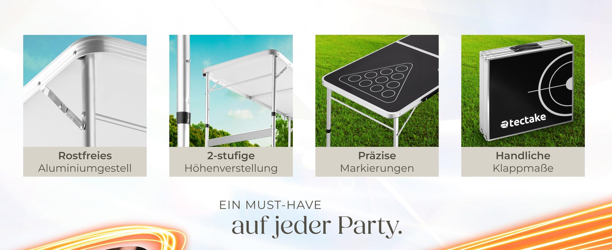 tectake® Aluminium Bierpongtisch Brew Battle klappbar inklusive 100 Bechern und 6 Bällen