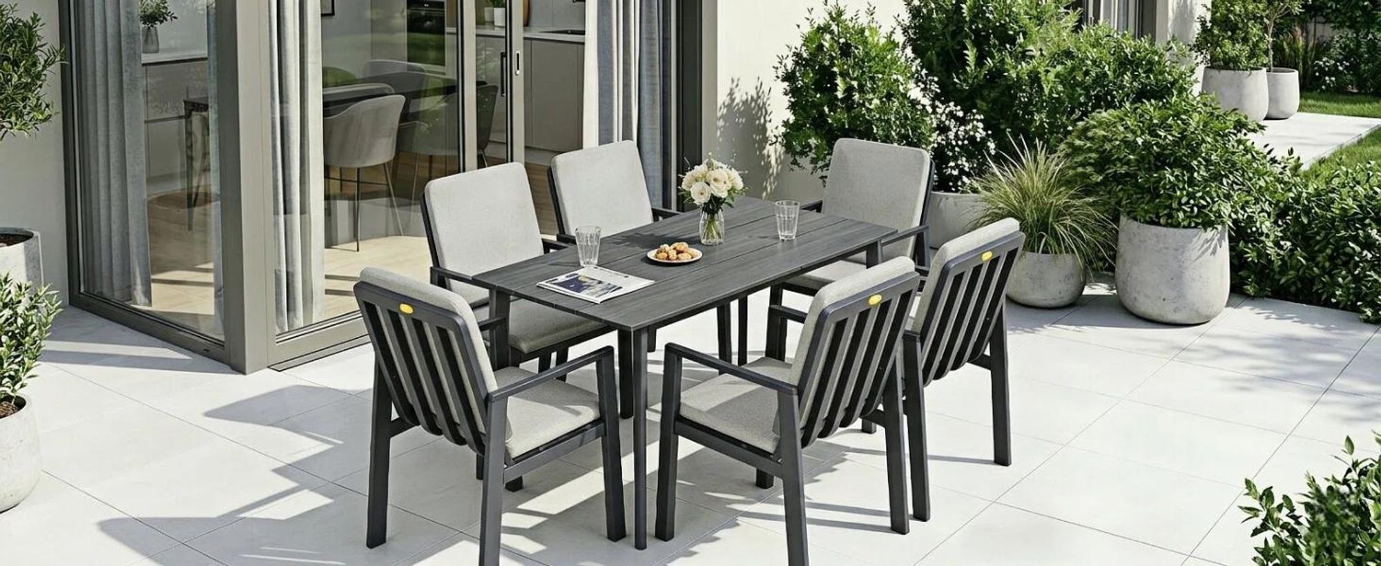 MEXO Gartenlounge-Set Aluminium Garten Essgruppe für 4 Personen, GartenStuhl mit Ergonomischen Sesseln inkl. Kissen, Belastbarkeit pro Sitzplatz 140kg