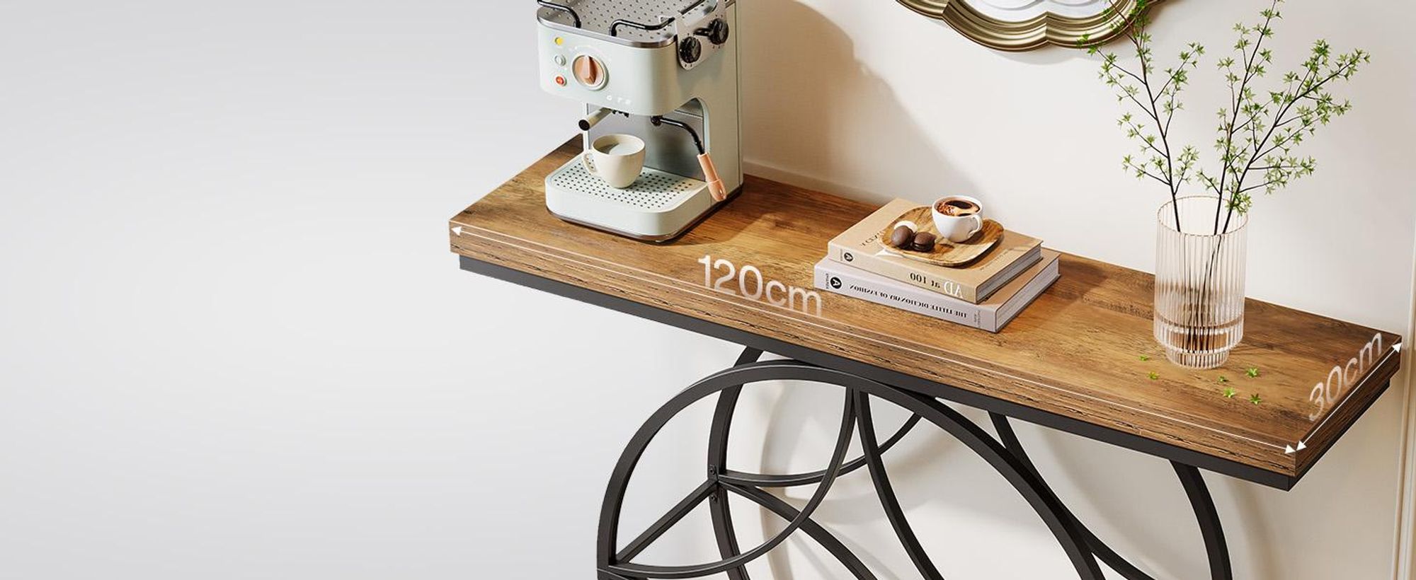 Tribesigns 120 cm Konsolentisch, industrieller 2-stufiger Sofatisch mit geometrischem Metallrahmen, Akzent-Eingangstische mit Ablage für Wohnzimmer
