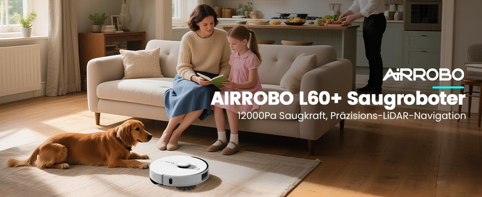 AIRROBO L60+ Staubsauger Roboter Saugroboter mit Wischfunktion, Auto-Staubentleerung, LiDAR-Navigation, 12000Pa, für Teppiche und Tierhaare