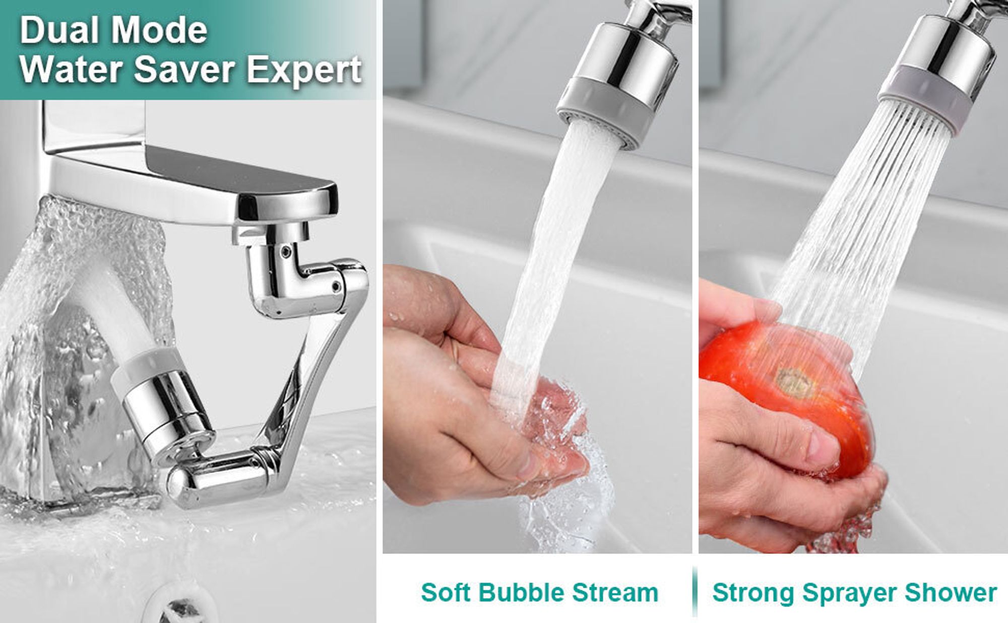 1080° Drehbarer Wasserhahn Aufsatz mit Spritzfilter – Universal Strahlregler & Luftsprudler – Dual-Funktions Schwenkarm für Badezimmer & Küche – 1 Stü