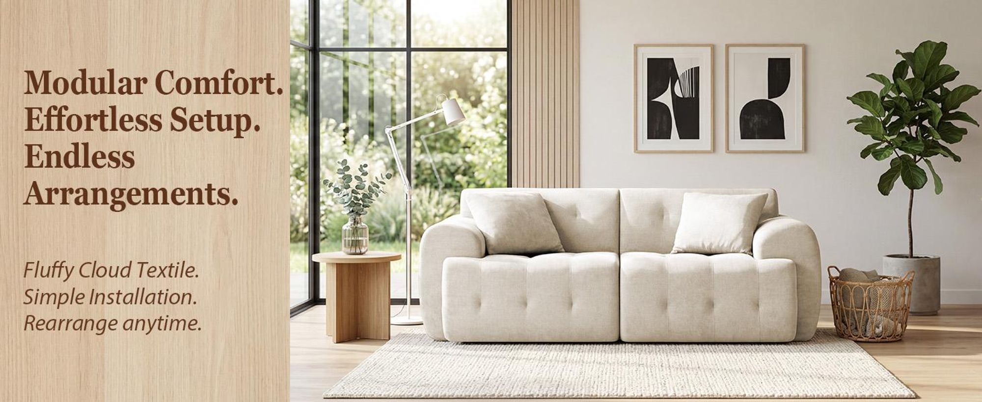 COMHOMA Sofa dwuosobowa, 180 x 86 x 40 cm, sofa przypodłogowa, kanapa z oparciem, poduszkami i podłokietnikami, nowoczesna sofa tapicerowana do salonu, mieszkania, biura, kolor beżowy