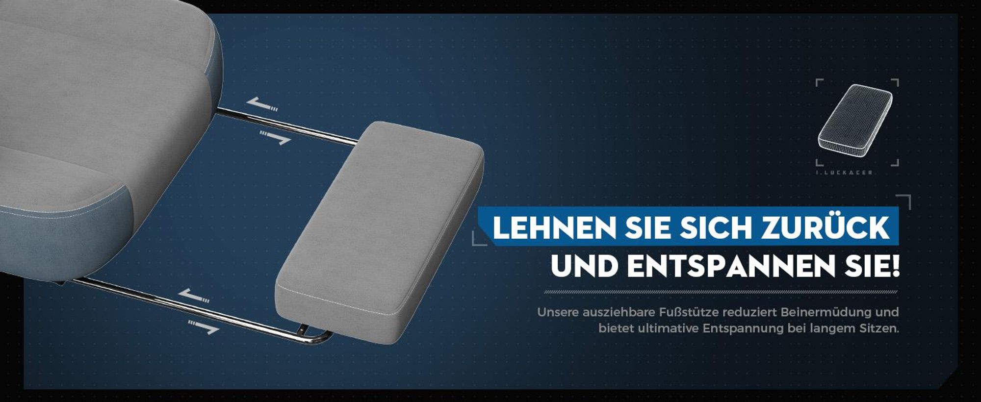 LUCKRACER Gaming Stuhl, Bürostuhl mit verbundenen Armlehnen, Memory-Schaum-Kissen, 90–155° Neigungswinkel und Fußstütze, strapazierfähigem Funktionsg