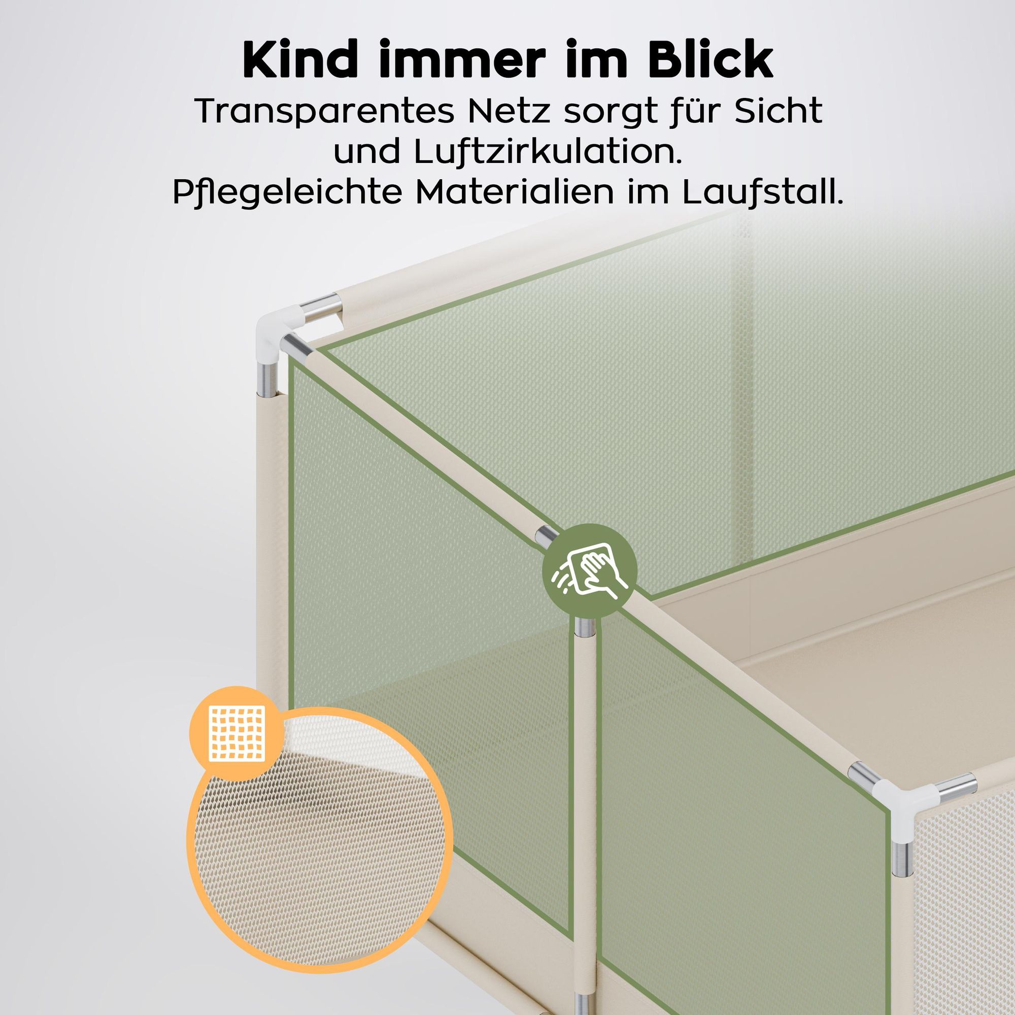 Baby Laufstall Krabbelgitter für Kleinkinder baby 180 x 200cm mit atmungsaktivem Netz im Innen- und Außenbereich Tragetasche Laufgitter Baby