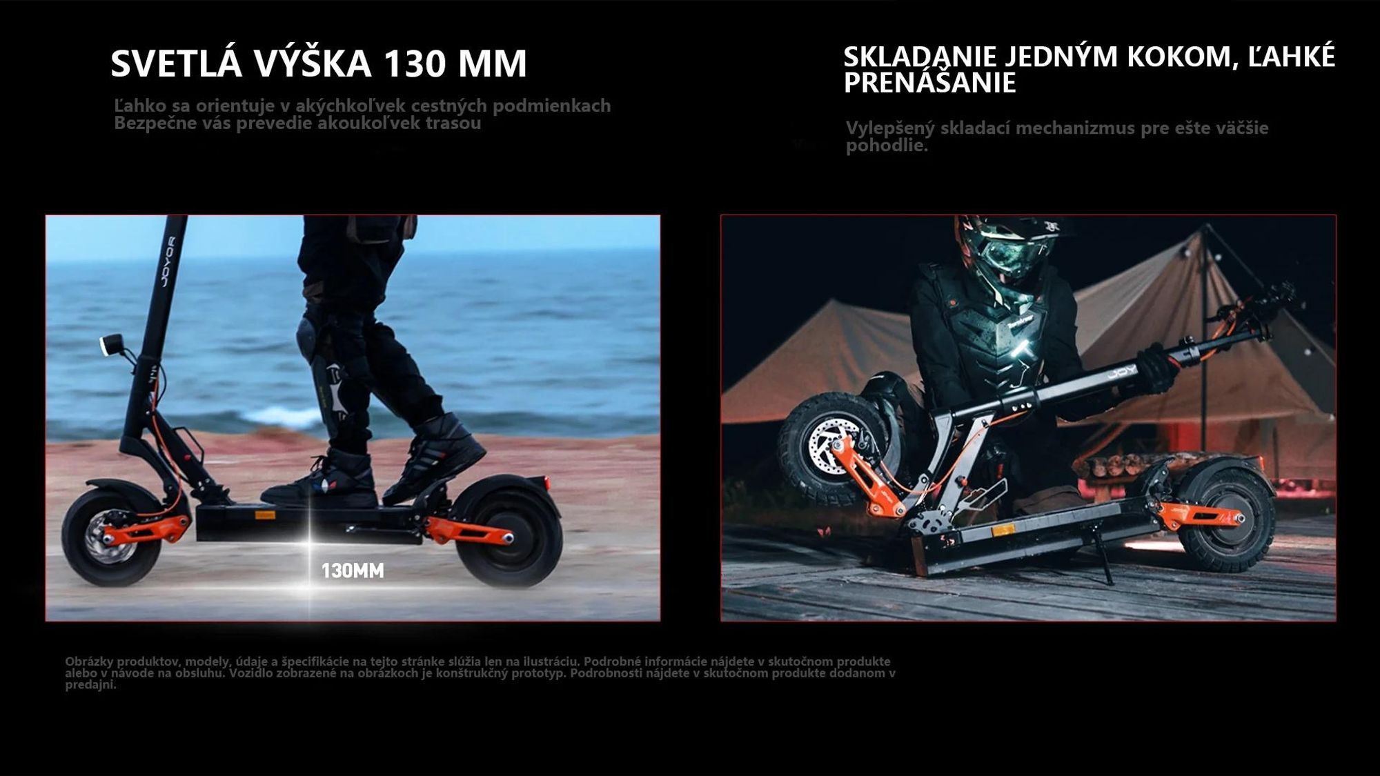 JOYOR T6E PRO Skladateľný Elektrický Kolobežka  ABE - 500W Motor 48V26AH Batéria 10" terénne pneumatiky - Čierna