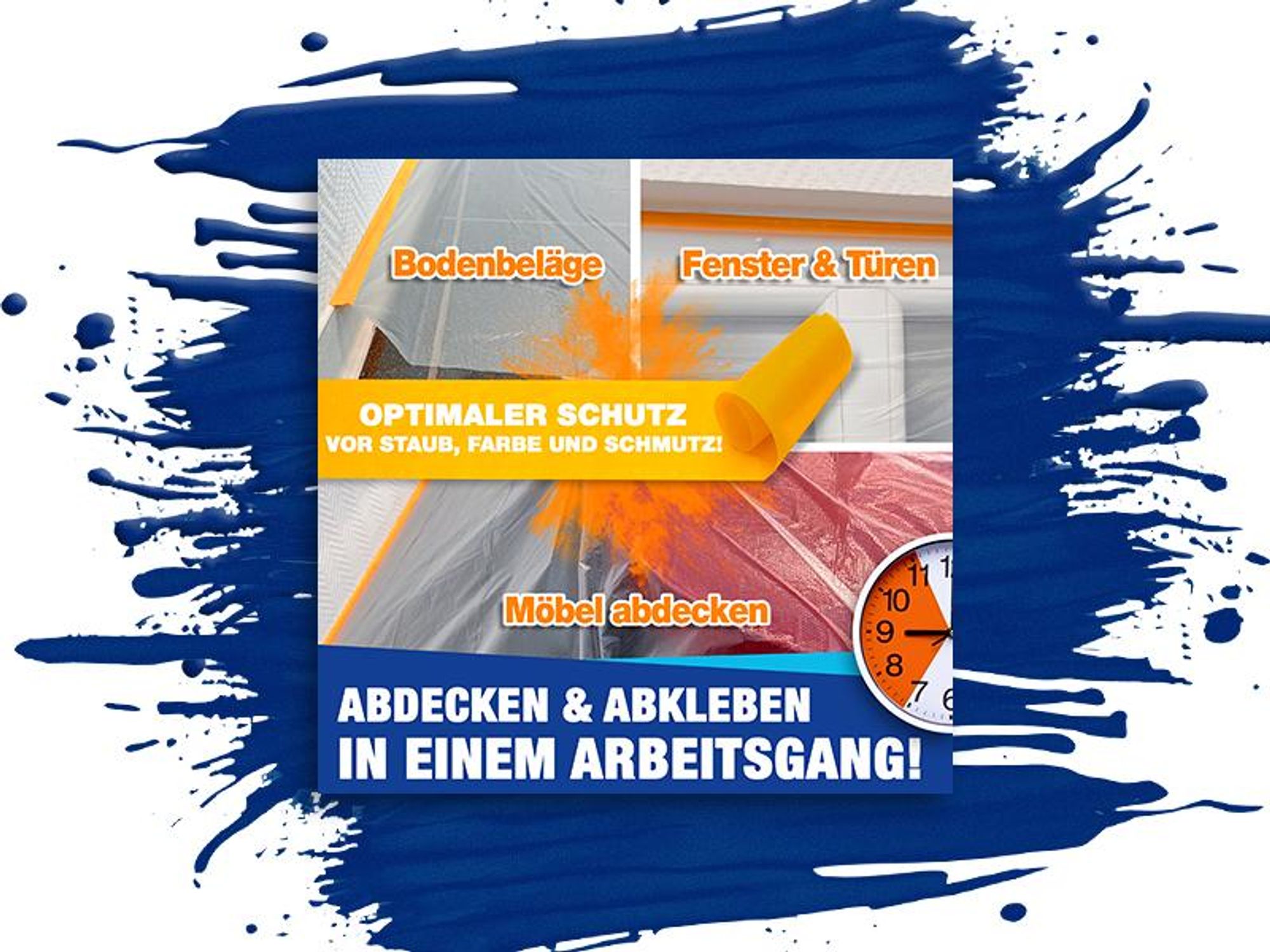 NTG 42m Abdeckfolie mit Klebeband – 3er Set (55cm, 140cm & 270cm) Malerfolie,Goldband, abklebeband, Goldband