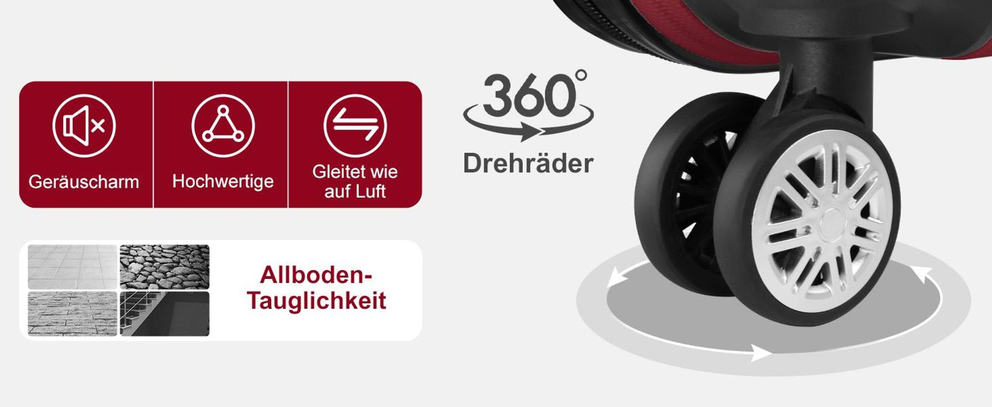 FCH Hartschalenkoffer Reisekoffer-Set Koffer-Set Trolley-Set 5 Stk. mit Längsstreifen ABS, Burgunderrot