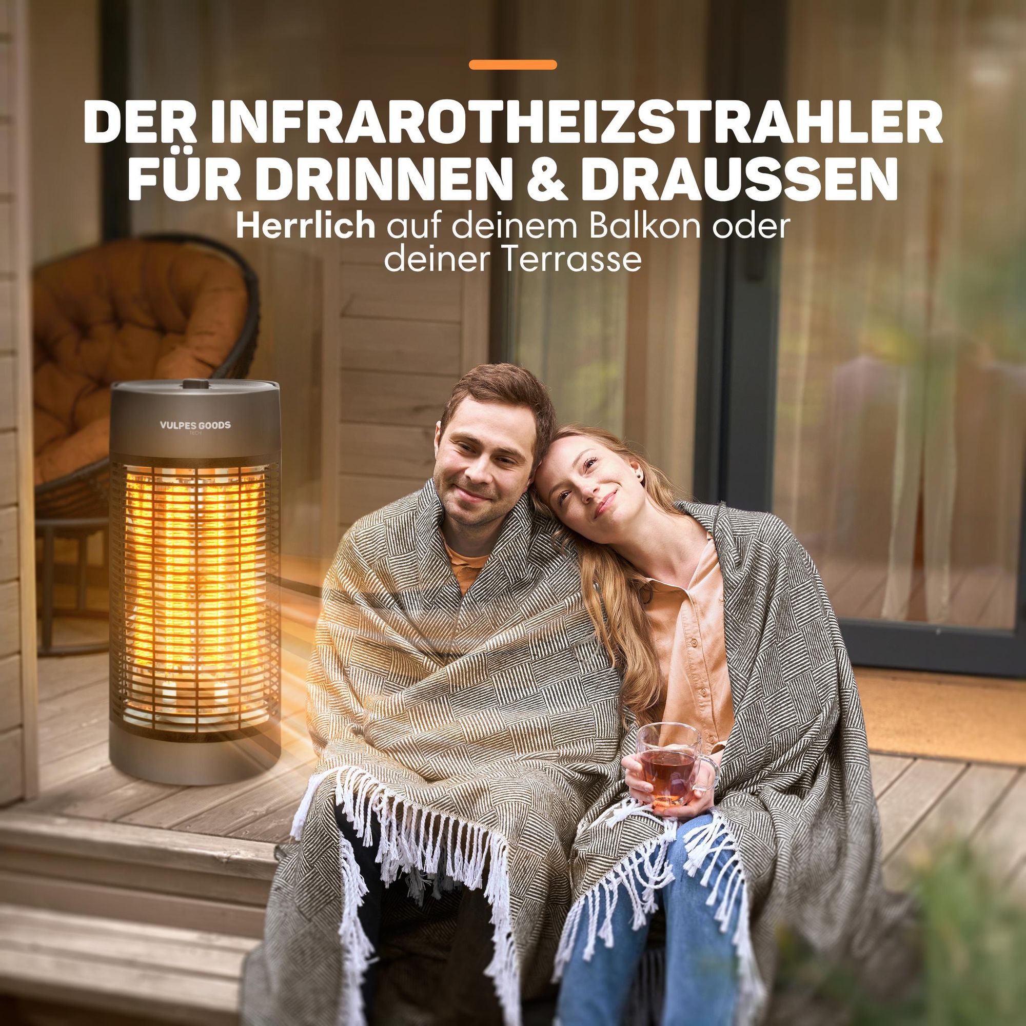 Infrarot Heizstrahler elektrisch mit 600 W & 1200 W Stufe, Innen / draußen geeignet- Terrassenheizer - elektrischer Infrarotstrahler, Infrarotheizung