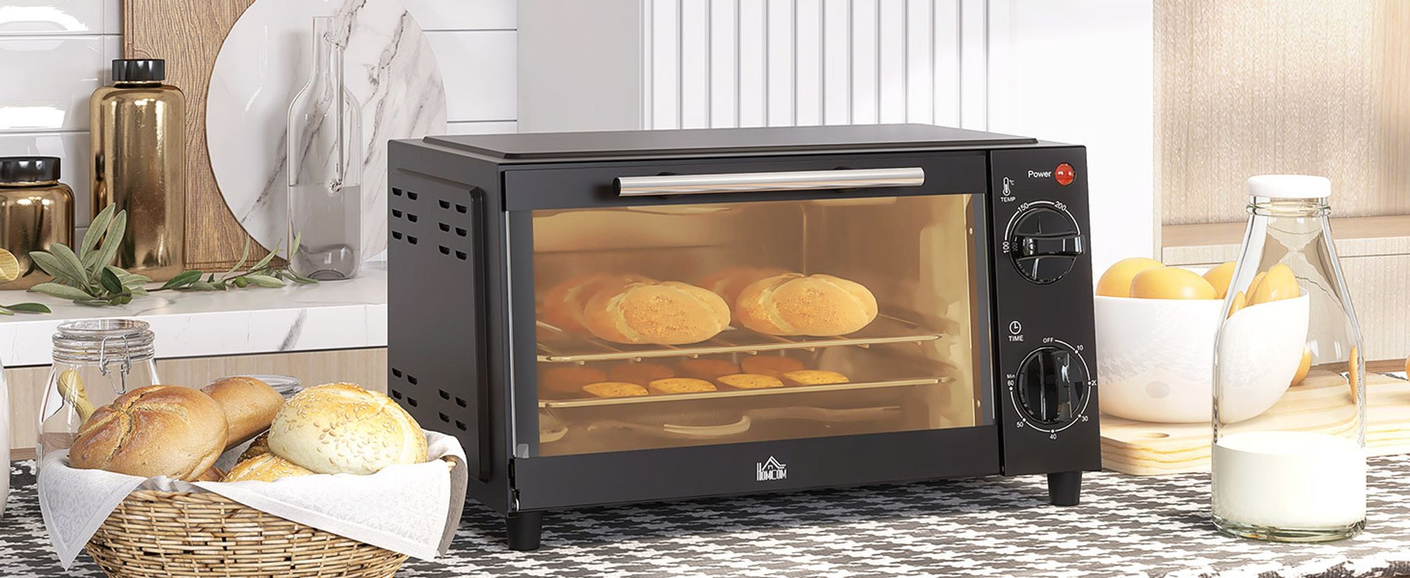 HOMCOM Minibackofen 9L Mini Ofen mit Backblech, Grillrost, 100 °C-230 °C