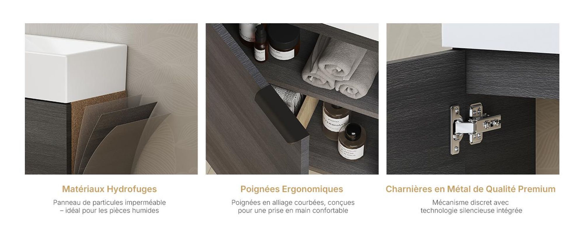 EMKE Ensemble de lavabos Meuble sous-lavabo avec vasque en céramique 417×240×646 mm suspendu, Soft-Close, gris bois