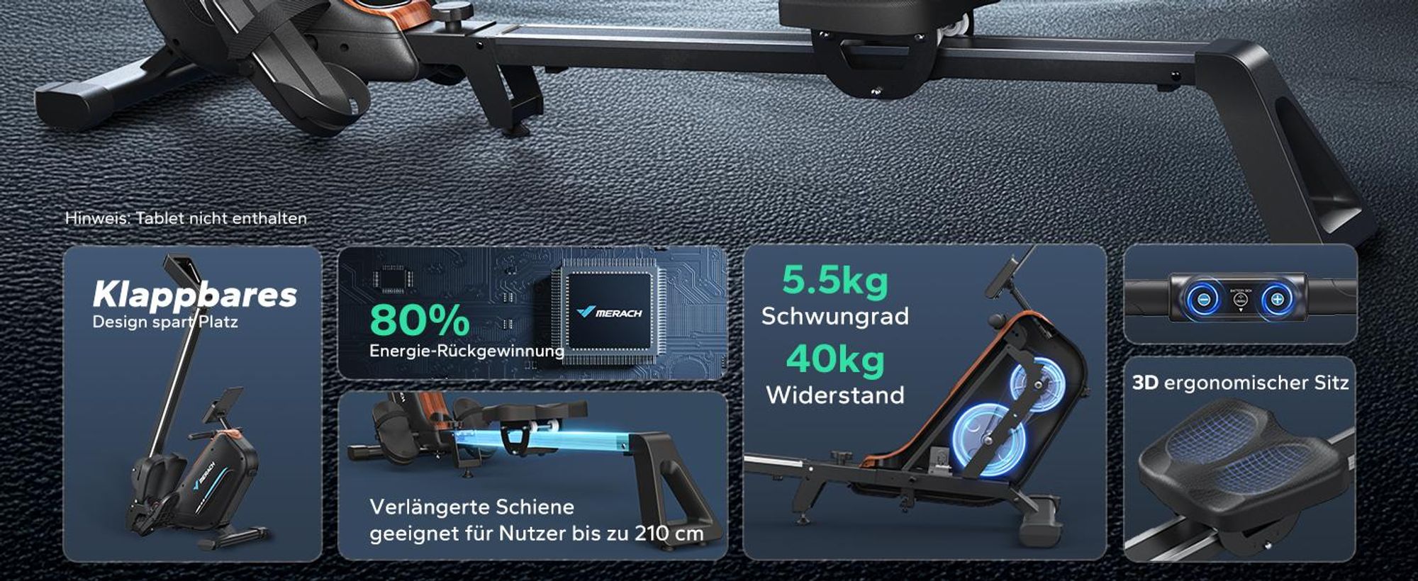 Rudergerät für Zuhause, leises Fitnessgerät mit 16 Widerstandsstufen, magnetischer Widerstand, einfache Montage, platzsparend, bis 158 kg