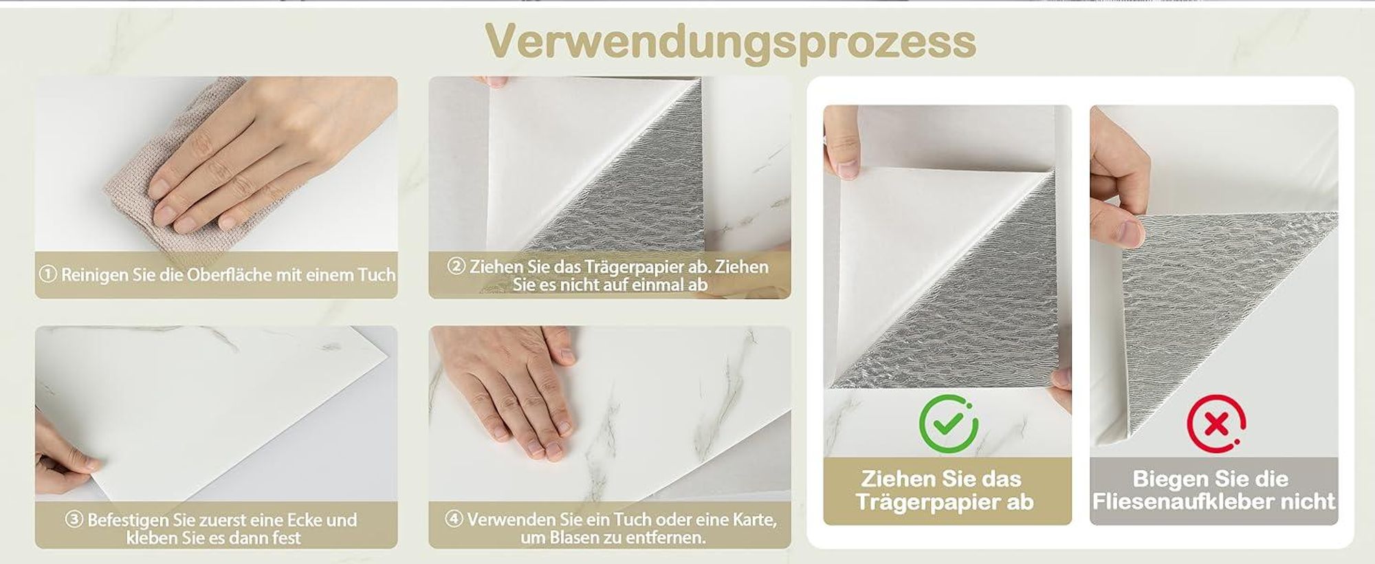 Wandpaneel Marmoroptik, Selbstklebende Wandpaneele, Fliesenaufkleber, PVC Wandverkleidung, Weiß 30x60cm 10 Stück