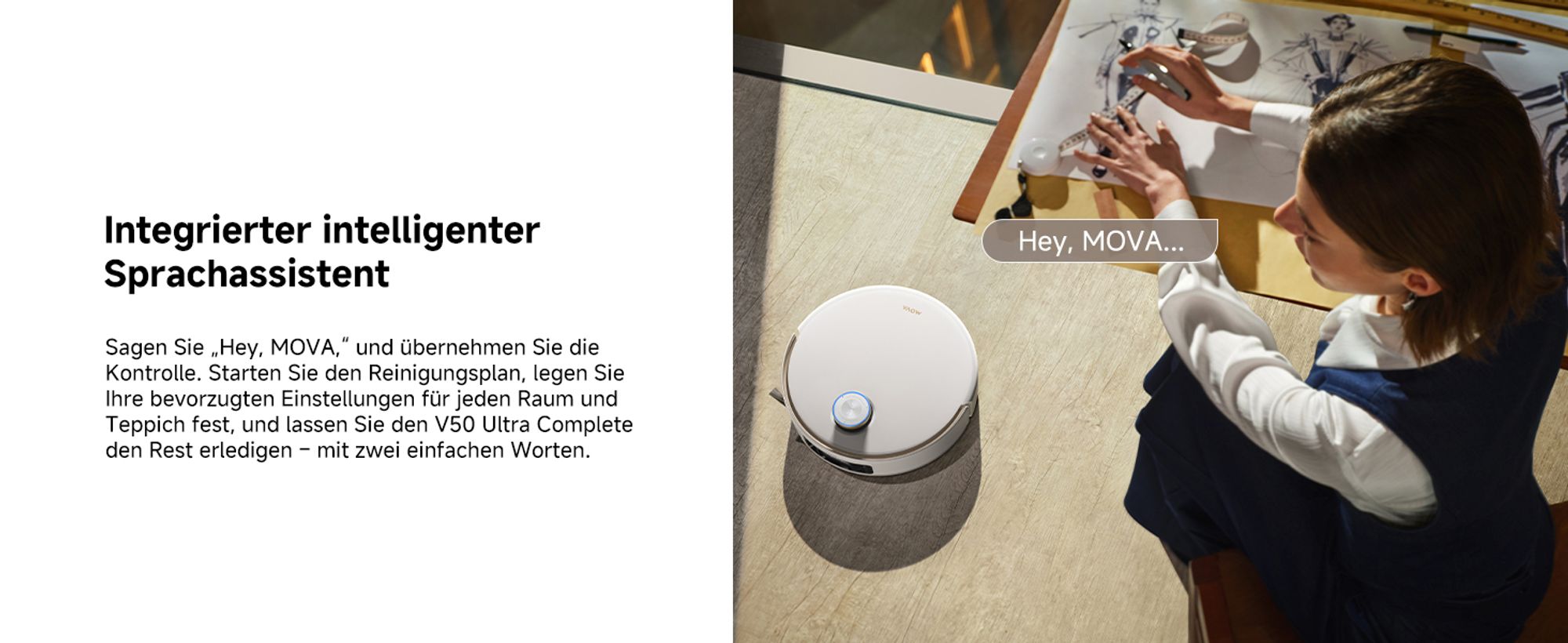 MOVA V50 Ultra Complete Saugroboter mit Wischfunktion, Einer Saugkraft von 24000Pa,anhebbare Navigation,Warmwasser-Wischen mit DuoSolution-System,Weiß