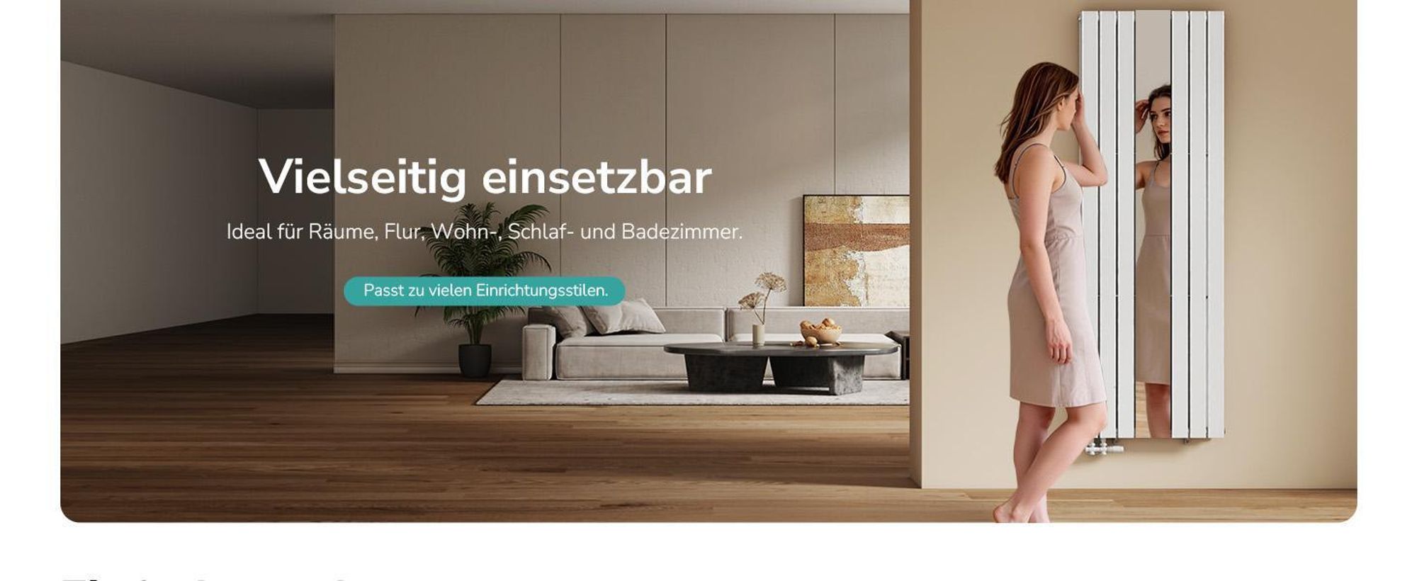EMKE Designheizkörper mit Spiegel Vertikal 1800x608 mm, Badheizkörper Warmwasser 1788W, Paneelheizkörper Doppellagig, Wandheizkörper für Wohnraum Weiß