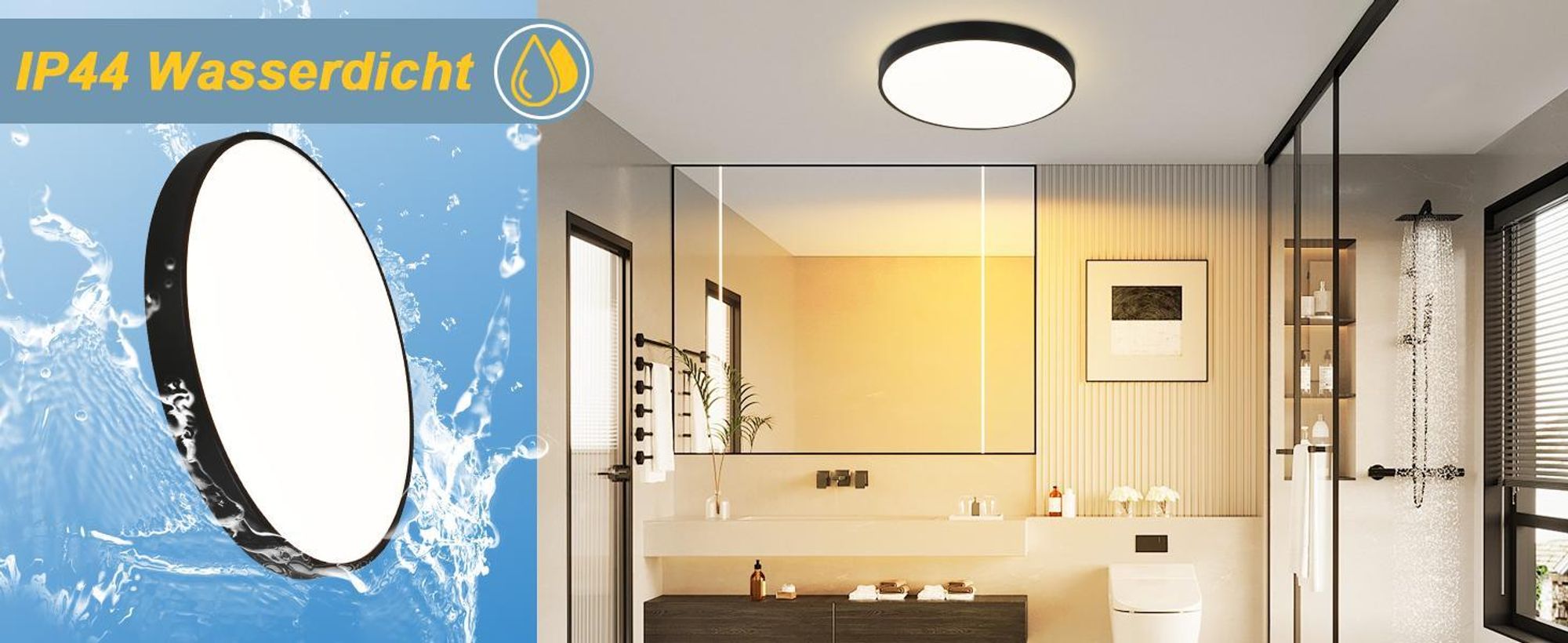 ZMH LED Deckenleuchte Schwarz Deckenlampe 17W Warmweiß Küchenlampe Flach IP44 Rund Modern Flurlampe für Wohnzimmer
