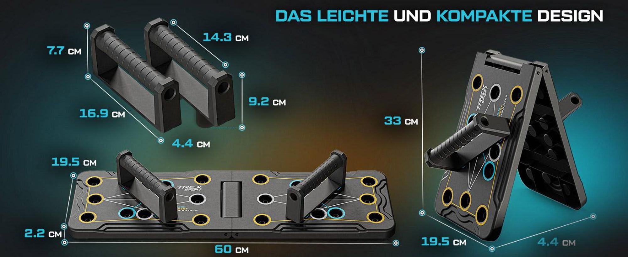TREX SPORT Liegestützbrett TX-010PUB | Push-Up Board klappbar mit Griffen | Fitnessgerät für Brust, Trizeps, Schultern, Liegestützgriff bis 100 kg