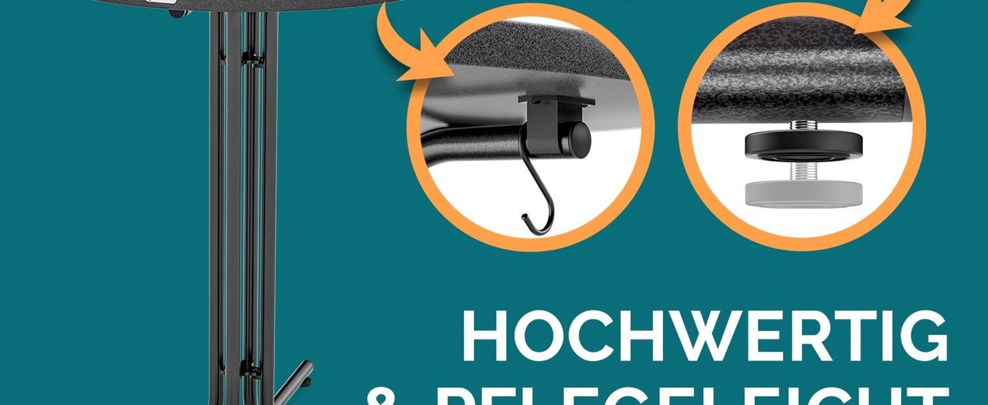 Runder Klapp-Stehtisch Weiß Anthrazit für Indoor & Outdoor, Höhe 110 cm, Ø 70/80 cm