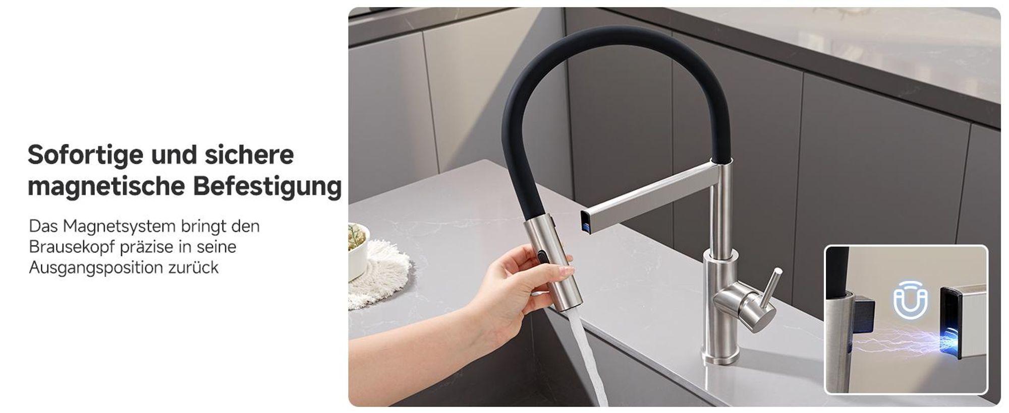 Küchenarmatur Magnetisch Edelstahl Gebürstet, Spültischarmatur mit Schlauch Flexibel, 2 Strahlarten Wasserhahn Küche Cecipa Mischbatterie