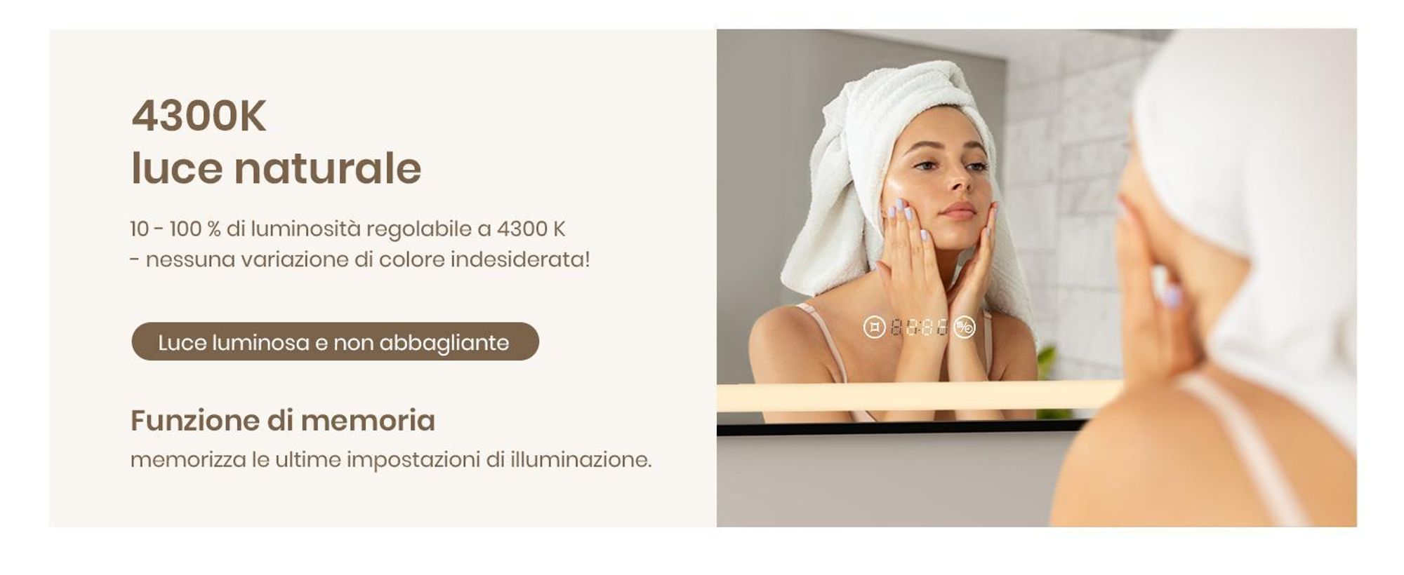 EMKE specchio da bagno Specchio LED 80x60cm specchio da bagno illuminato con cornice nera interruttore a sfioramento, antiappannamento e funzione orologio