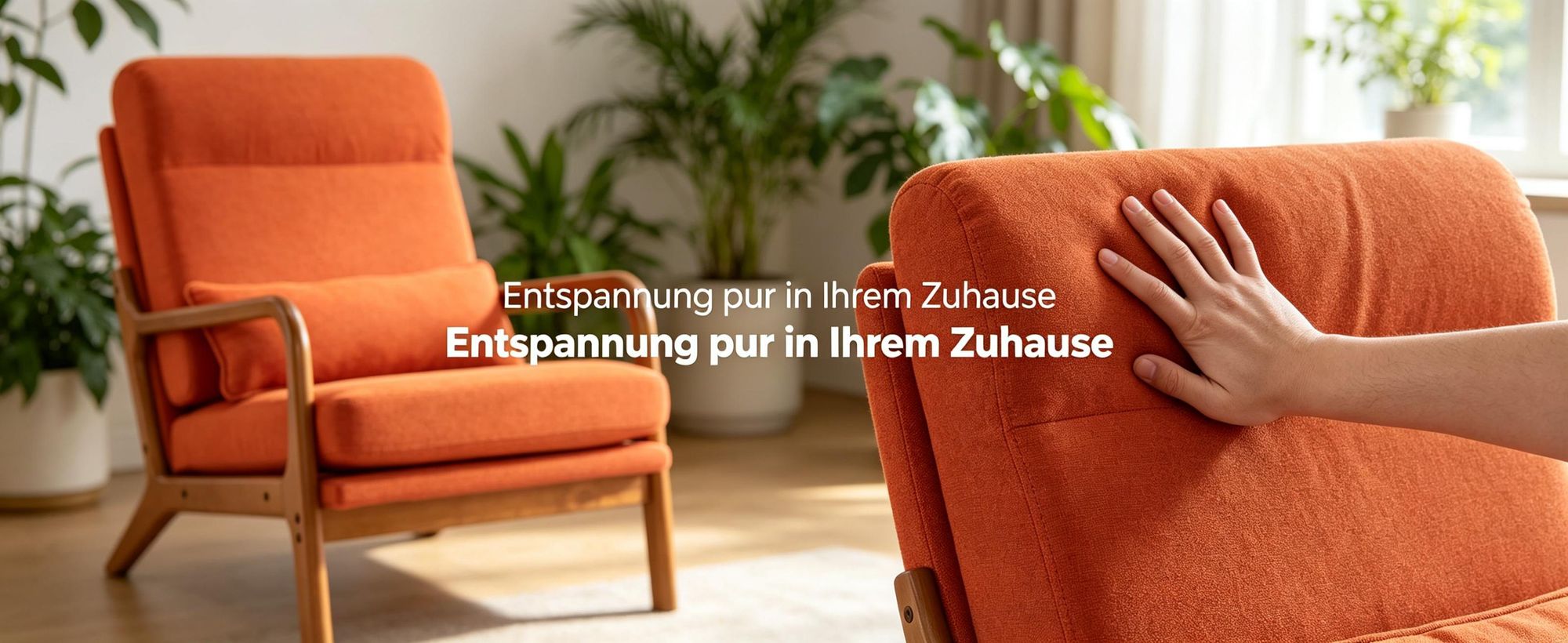 FCH Loungesessel, Sessel mit Armlehnen,hohe Rückenlehne,mit Lendenkissen,Orangerot