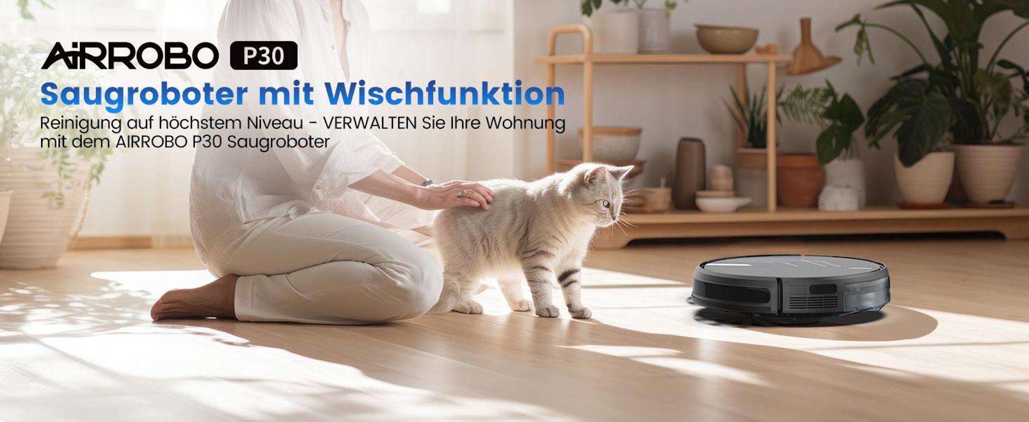 AIRROBO P30 Staubsauger Roboter Wischroboter, 3000Pa, WLAN/App/Alexa für harte Böden, Tierhaare und Teppiche mit niedrigem Flor