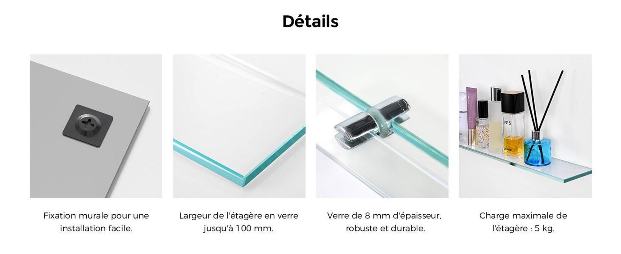 S'AFIELINA Miroir de salle de bain avec étagère 60 × 80 × 1,0 cm (H × L × P) Miroir avec étagère Miroir mural de salle de bain avec rangement