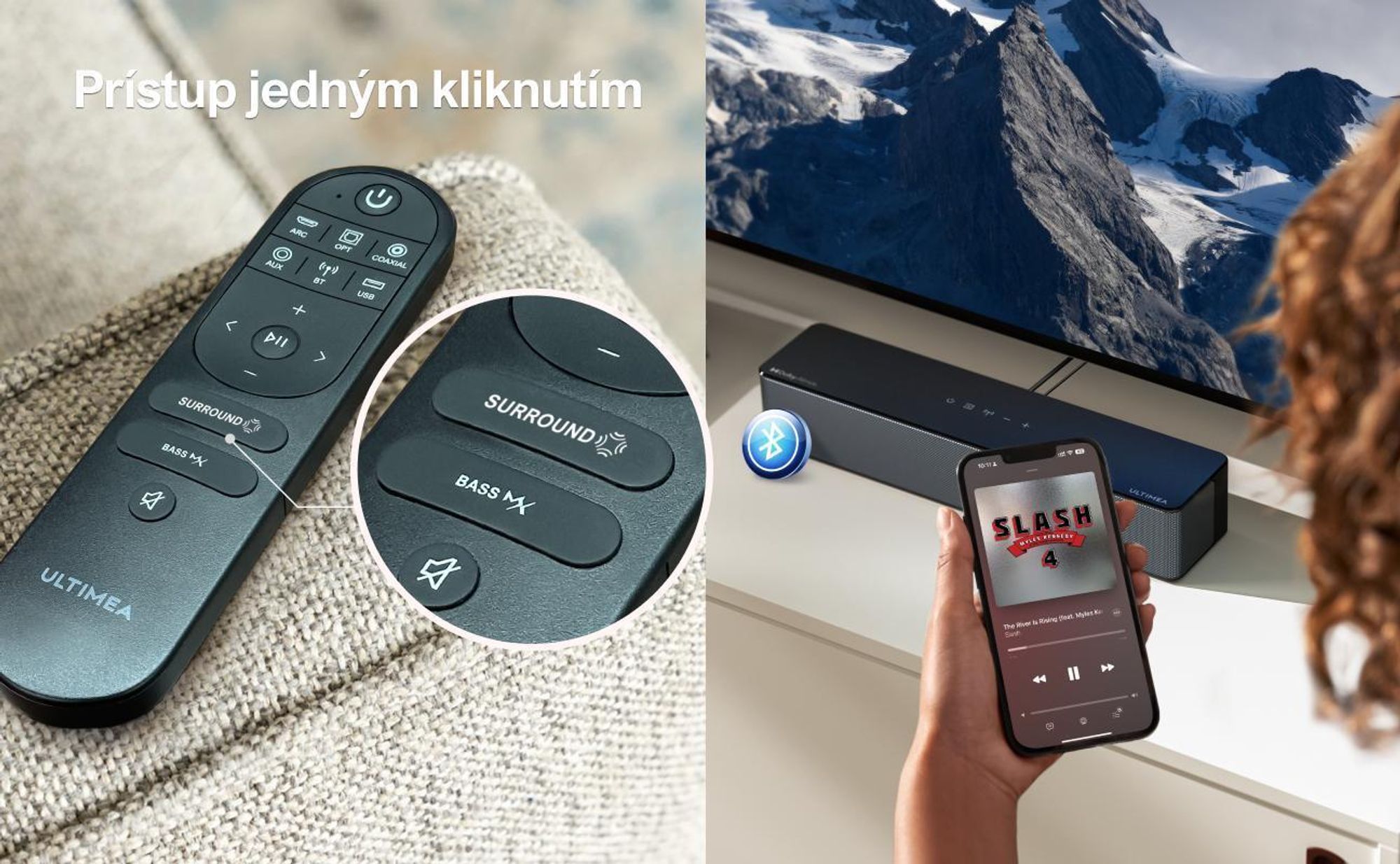 Soundbar ULTIMEA 5.1 s technológiou Dolby Atmos, 3D priestorový zvukový systém so subwooferom, 2 zadné reproduktory, soundbar 5.3 Bluetooth s nastaviteľnými basmi