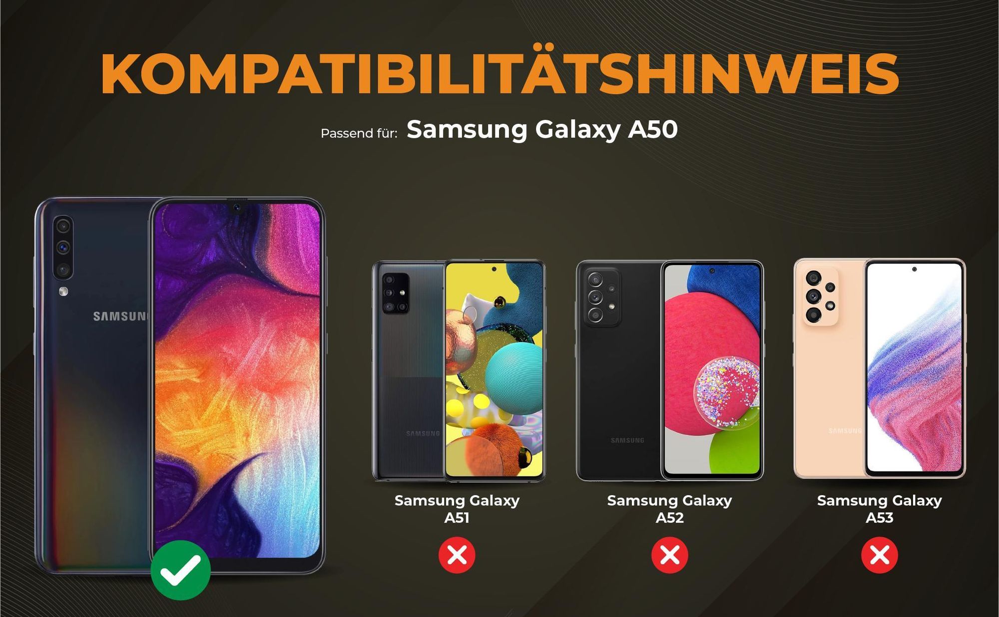 Kompatibilitätshinweise Hülle für Samsung Galaxy A50