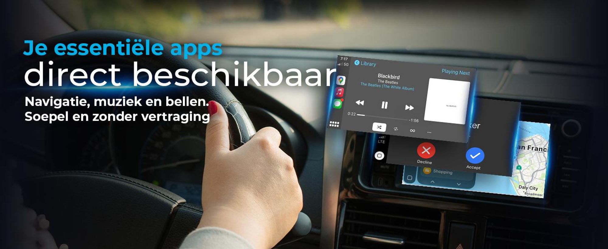 AutoSky CarPlay & Android Auto Adapter – Draadloos, Plug & Play, compatibel met fabrieksmatig geïnstalleerde CarPlay