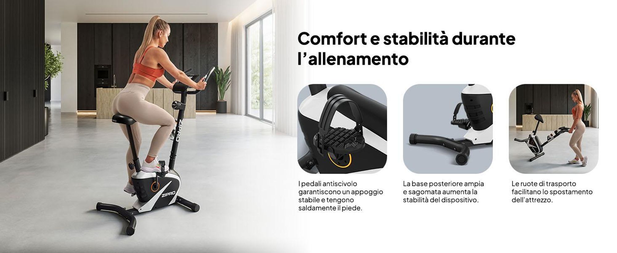 Cyclette magnetica Zipro Beat RS |Display LCD|Massa volanica di 6 kg |Bike fitness 8 livelli di resistenza |Misurazione di tempo, distanza,