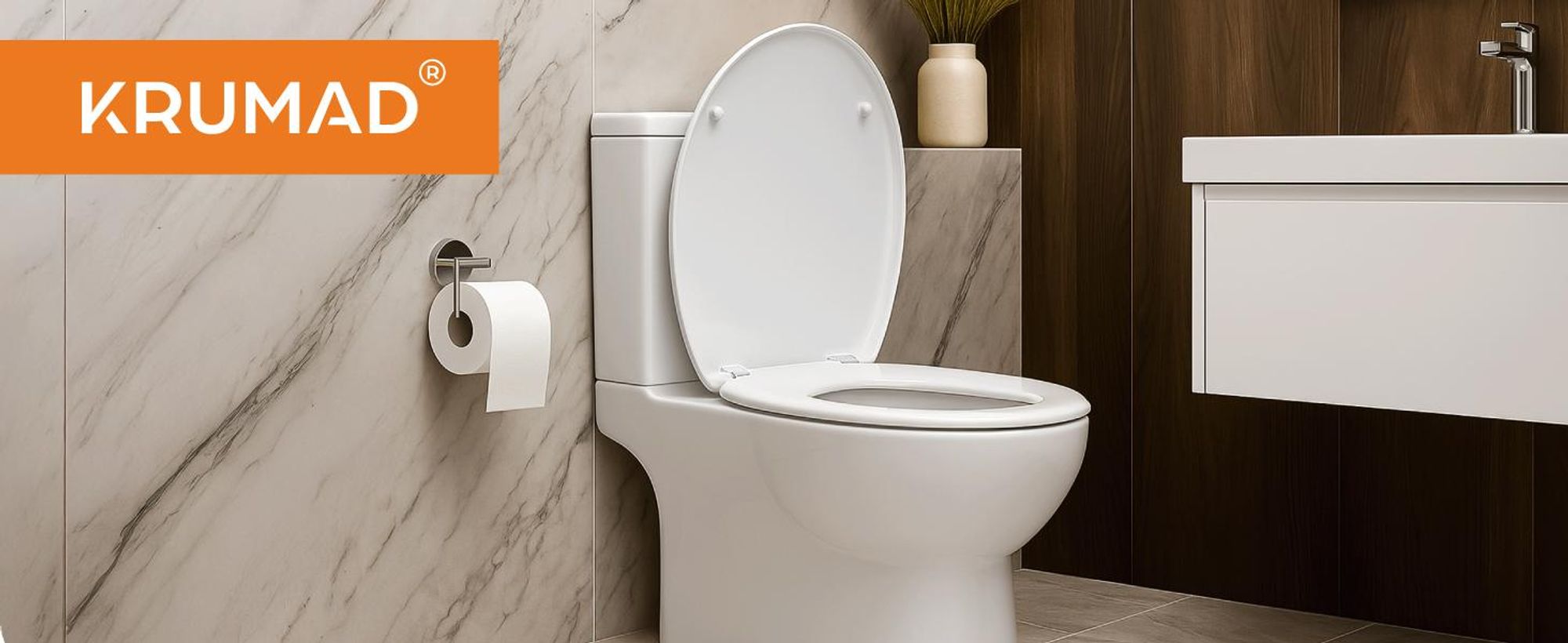KRUMAD Toilettendeckel mit Absenkautomatik - WC Sitz aus hochwertigem PP mit Softclose, Schnellverschluss & verstellbarer Befestigung 13–20 cm