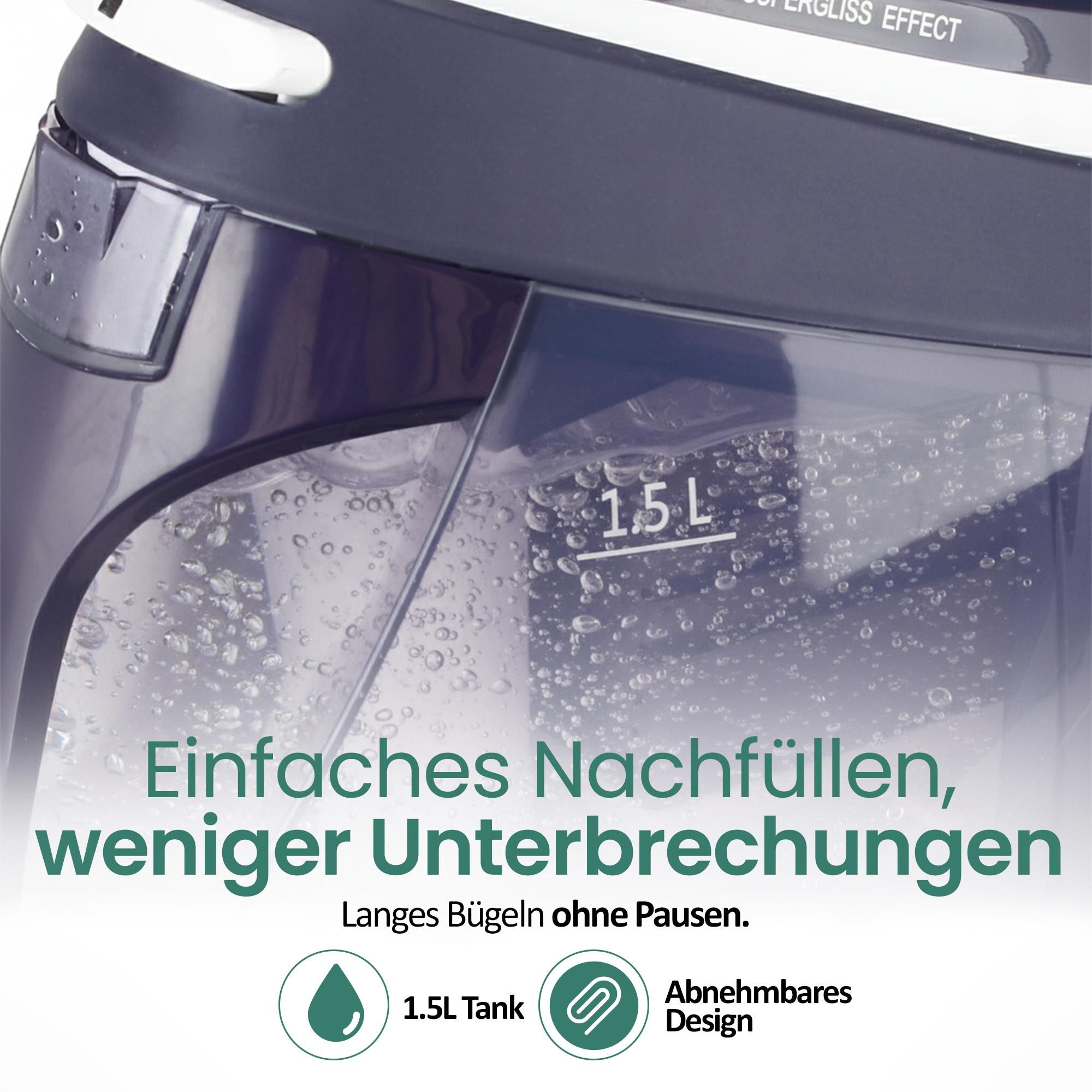 Emerio Dampfbügelstation – 2200 W – 1,5 L – kontinuierlicher Dampf – vertikales Bügeln – herausnehmbarer Tank – Keramik-Bügelsohle – SG-123562