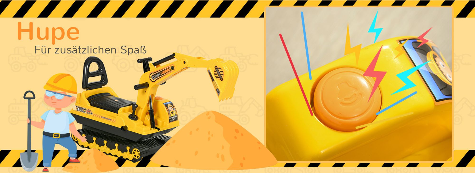 HOMCOM Kinder Sitzbagger Sandbagger für Kinder mit Schaufe, Hupe für 1,5-4 Jahre