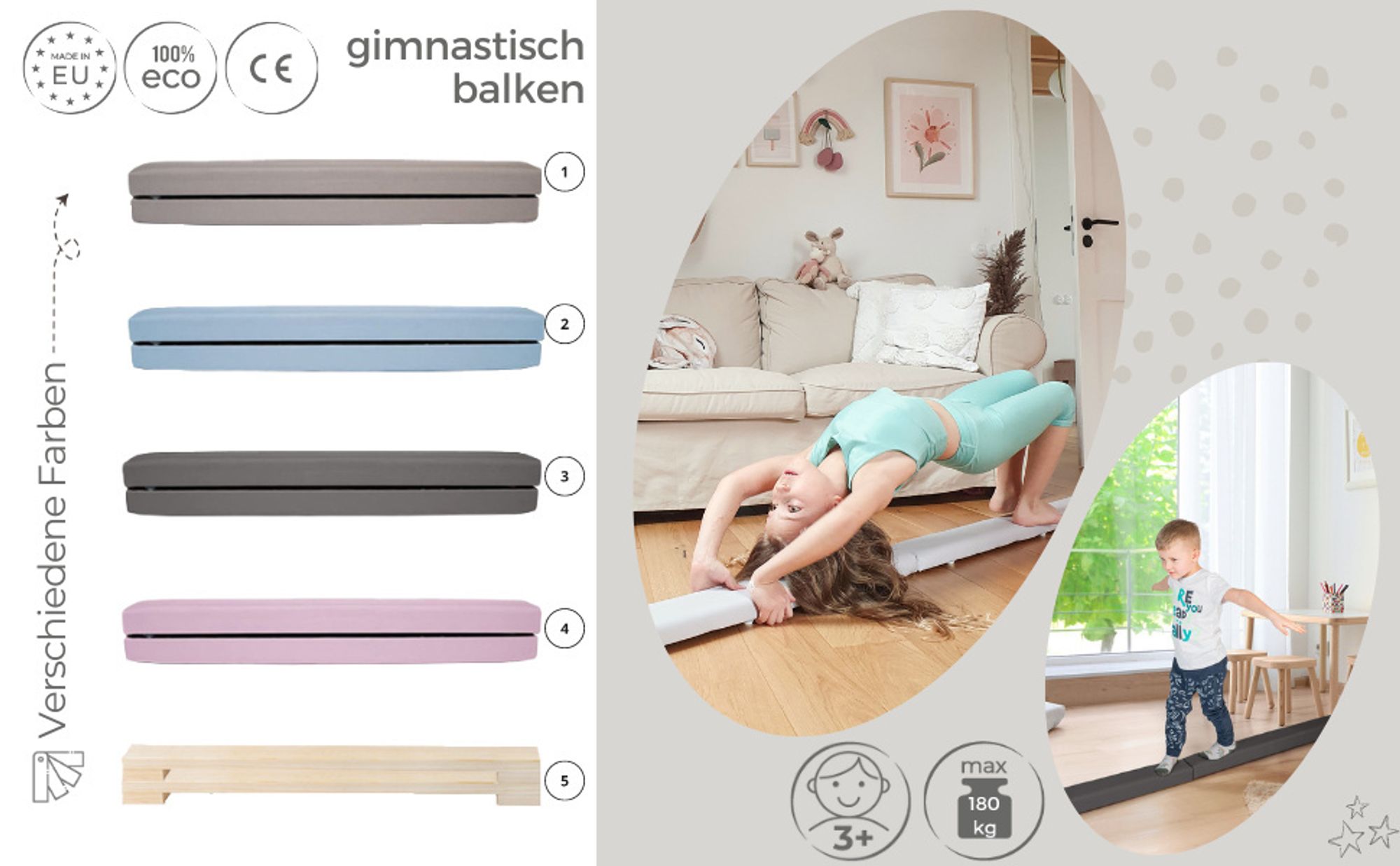 MAMOI® Schwebebalken für zuhause, Balancierbalken für kinder, Balken turnen klappbar, Turngeräte indoor, Balancieren und Turnbalken, Gymnastic bar