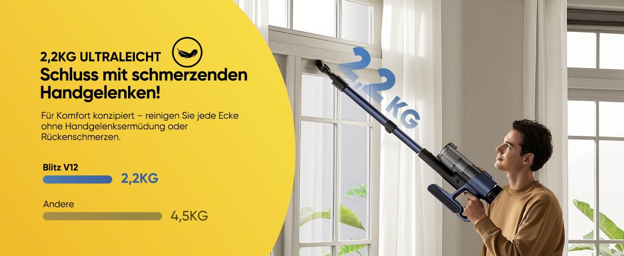 Vactidy V12 Akku Staubsauger/ 55Min/ 60kPa /600W/ 2,2kg/ Anti-Verhedderungs-Bürste, GreenEye Technologie, LED Touchscreen, für Hartböden, Teppiche