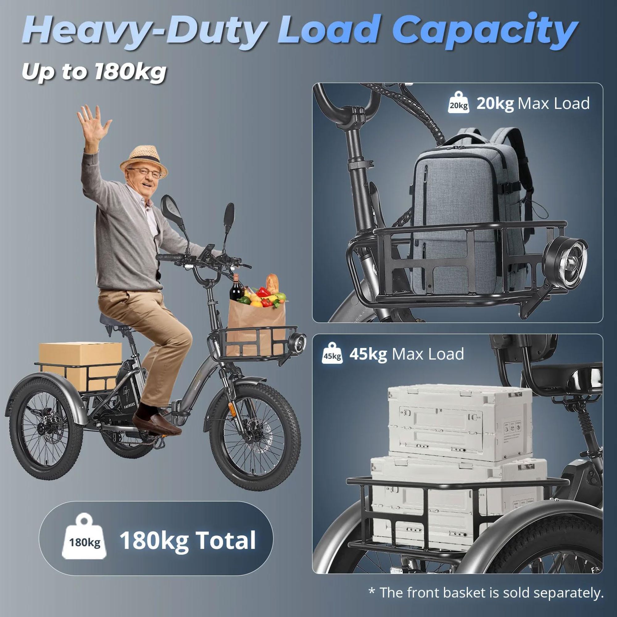 FAFREES F20 Mate trójkołowy E-bike - Bateria 48V21AH 20-Calowe Opony Hamulcami Hydraulicznymi - Szaro-niebieski