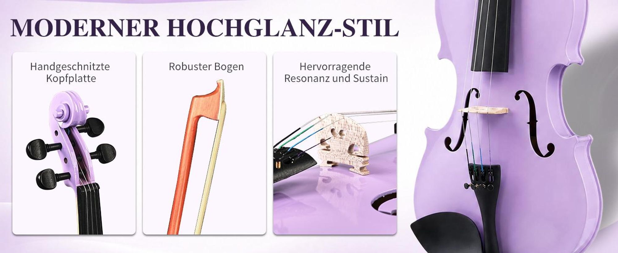 LEADZM Violine 1/4 Geige 1/4 Komplettset mit Zubehör für Anfänger,Lila