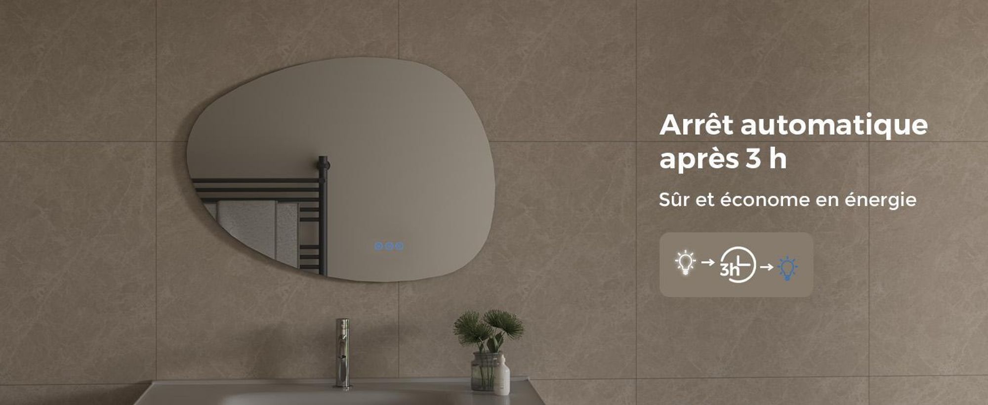 S'AFIELINA 75×55 cm Miroir asymétrique LED - miroir de salle de bain avec éclairage, variateur d'intensité, montage horizontal/vertical, antibuée,salle de bain & couloir