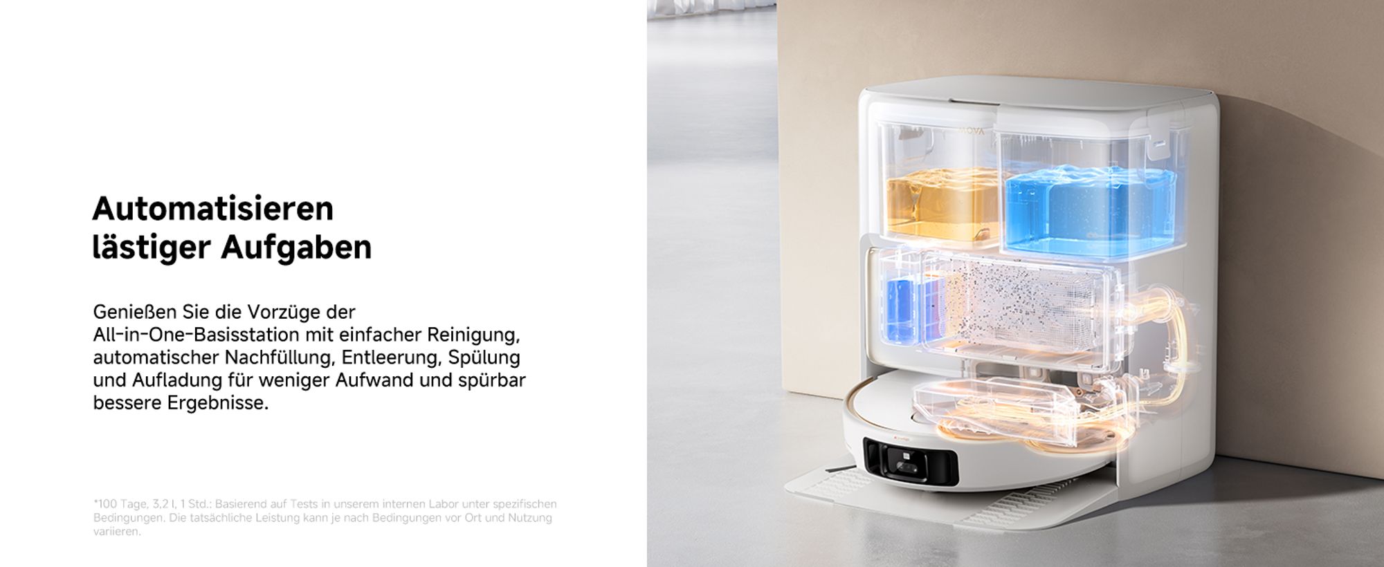MOVA V50 Ultra Complete Saugroboter mit Wischfunktion, Einer Saugkraft von 24000Pa,anhebbare Navigation,Warmwasser-Wischen mit DuoSolution-System,Weiß