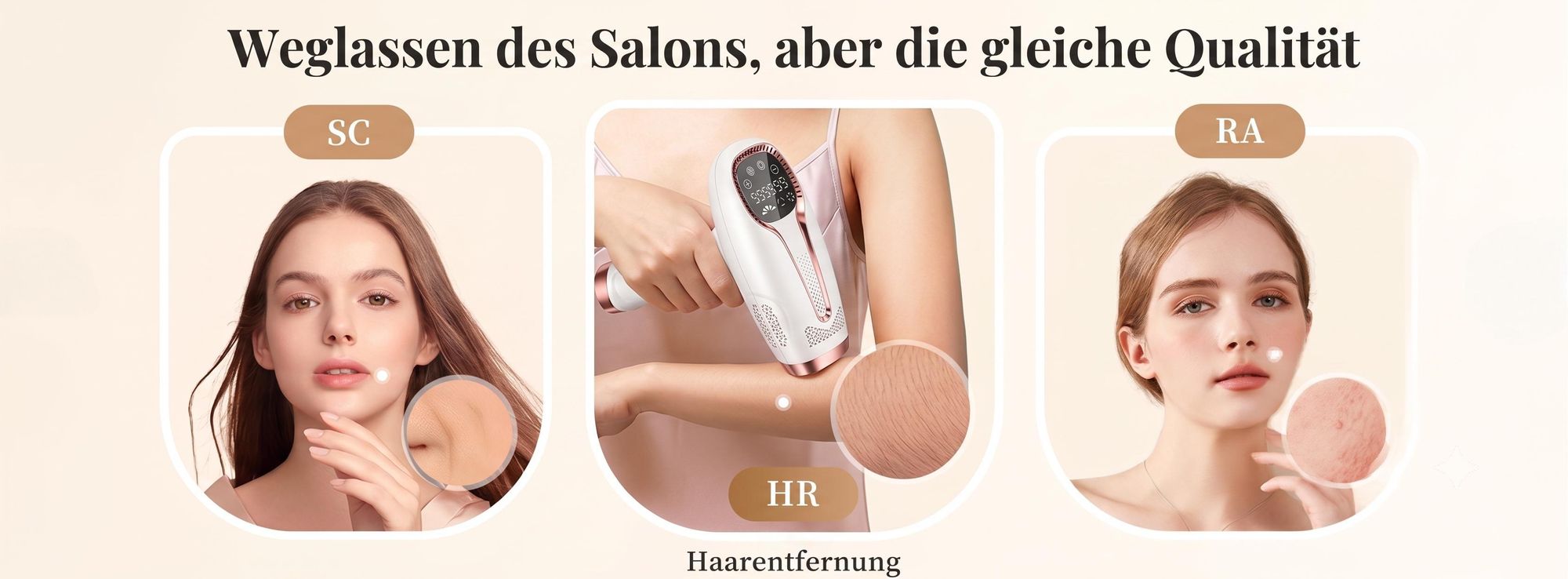 Laser Haarentferner IPL mit 3 Funktionen HR/SC/RA, 999.999 Lichtimpulse, schmerzfreie Haarentfernung mit Eiskühlung