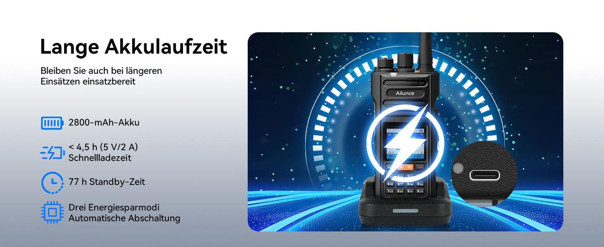 Retevis Ailunce HA2 Bluetooth Funkgerät, Amateurfunk, APP Steuerung, APRS/GPS, Schnellladung, IP67 Wasserdicht, 2800mAh, SOS, für Funkamateure