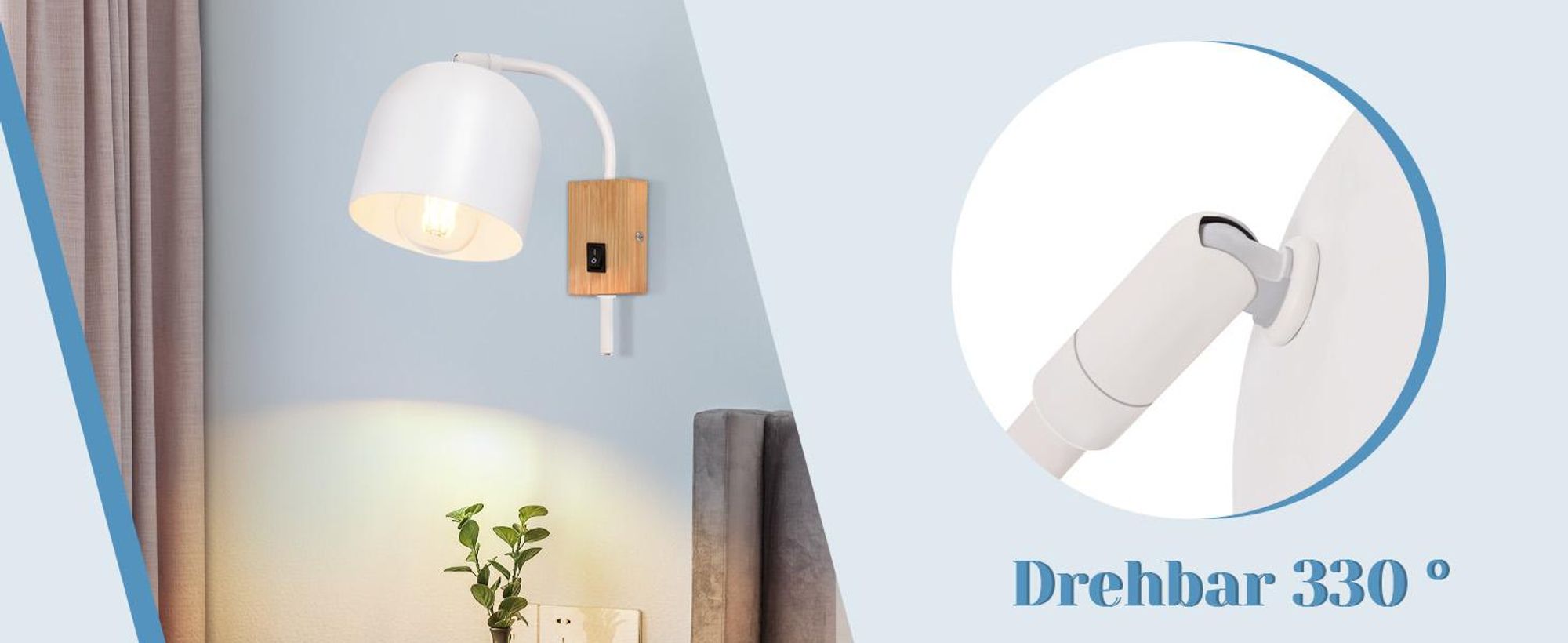 ZMH Wandleuchte Weiß Innen Holz mit Kippschalter Wandlampe Vintage E27 Metall Schwenkbar 330° Wandspots für Flur Kinderzimmer Wohnzimmer Schlafzimmer Treppe