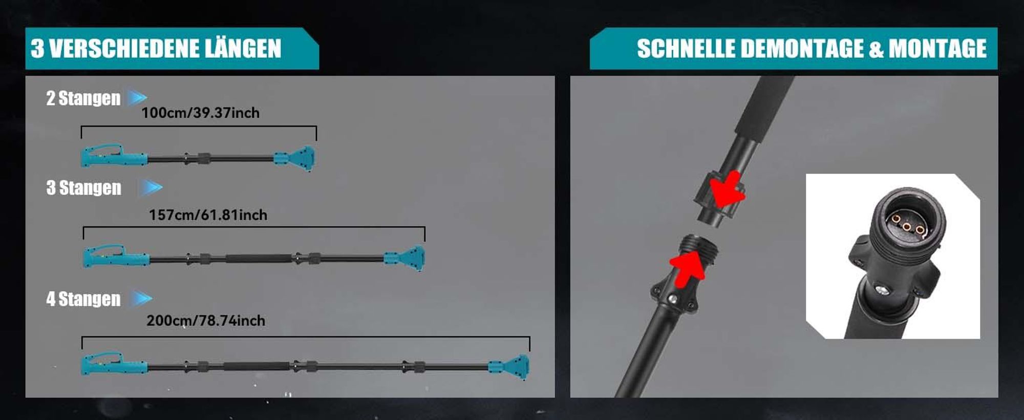 Akku-Hochentaster 3-in-1 Bürstenloser Elektro Teleskop Hochentaster Astsäge Gartenschere mit 2× Akku, 2m Stangenlänge, Kompakte Hochentaster zum Baum-