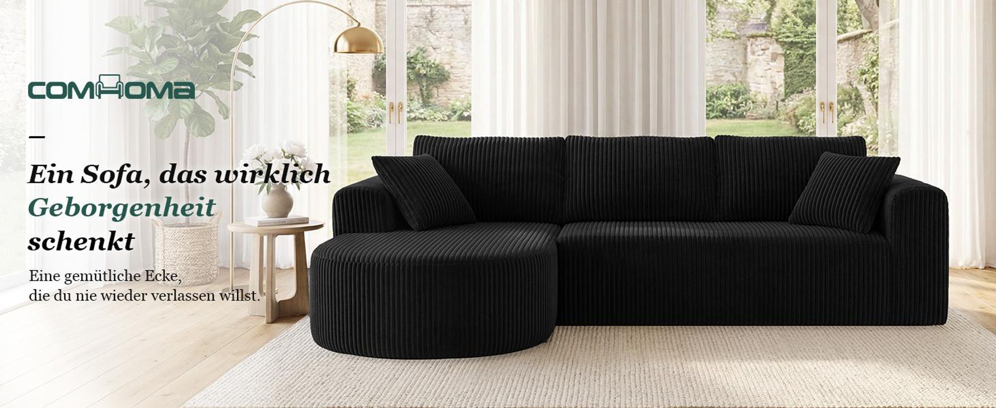 Sofa Ecksofa mit Schlaffunktion, Corduroy Modulares Boneless Couch mit Chaiselongue, L-Form Schlafsofa, Sektionssofas mit Kissen & Seitentaschen 243cm