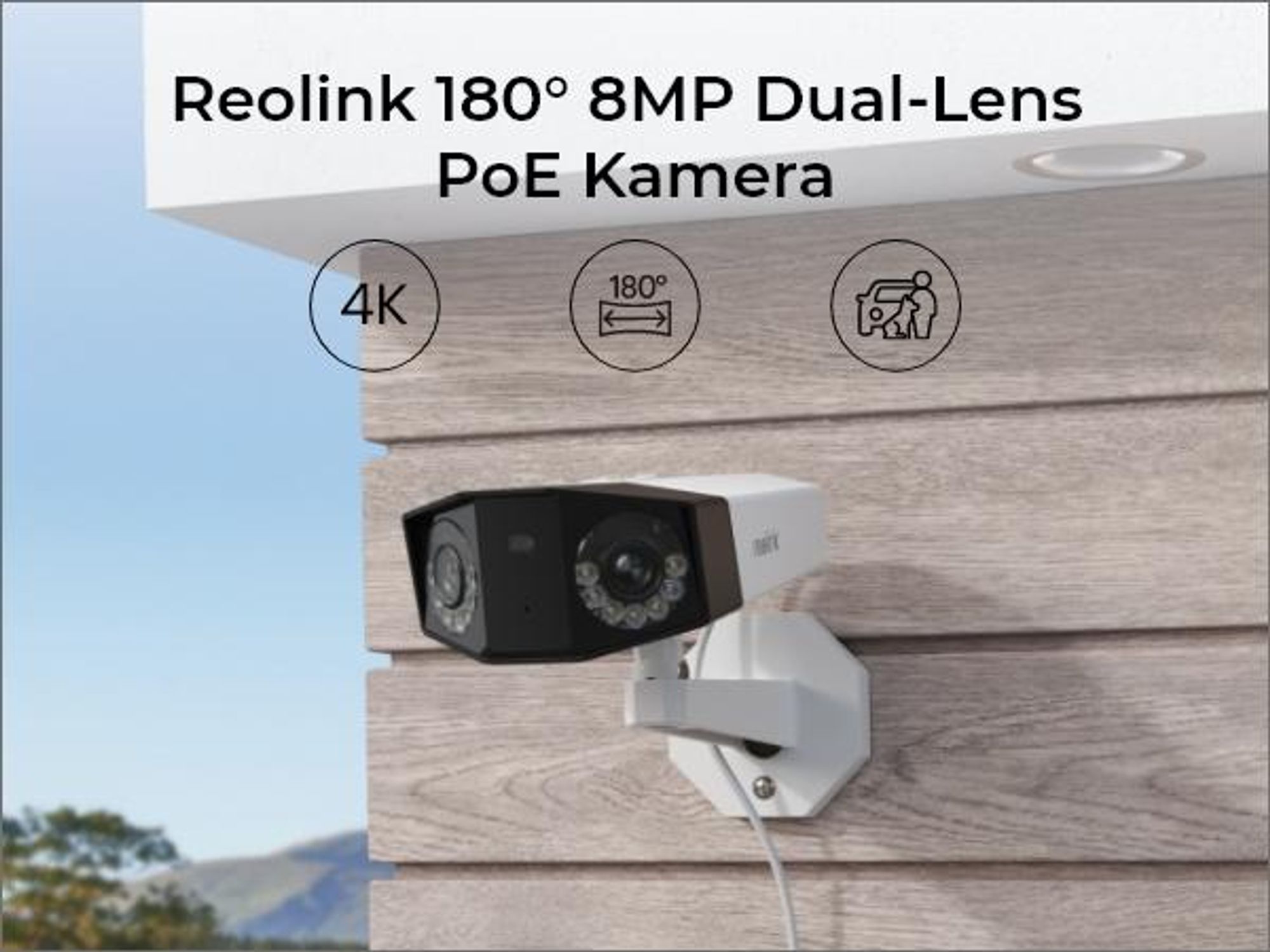Reolink Duo 2 PoE, 4K 8MP Dual-Lens PoE Überwachungskamera Outdoor, 180° Panorama, Personen-/Fahrzeug-/Tiererkennung, Farbnachtsicht, 2-Wege-Audio