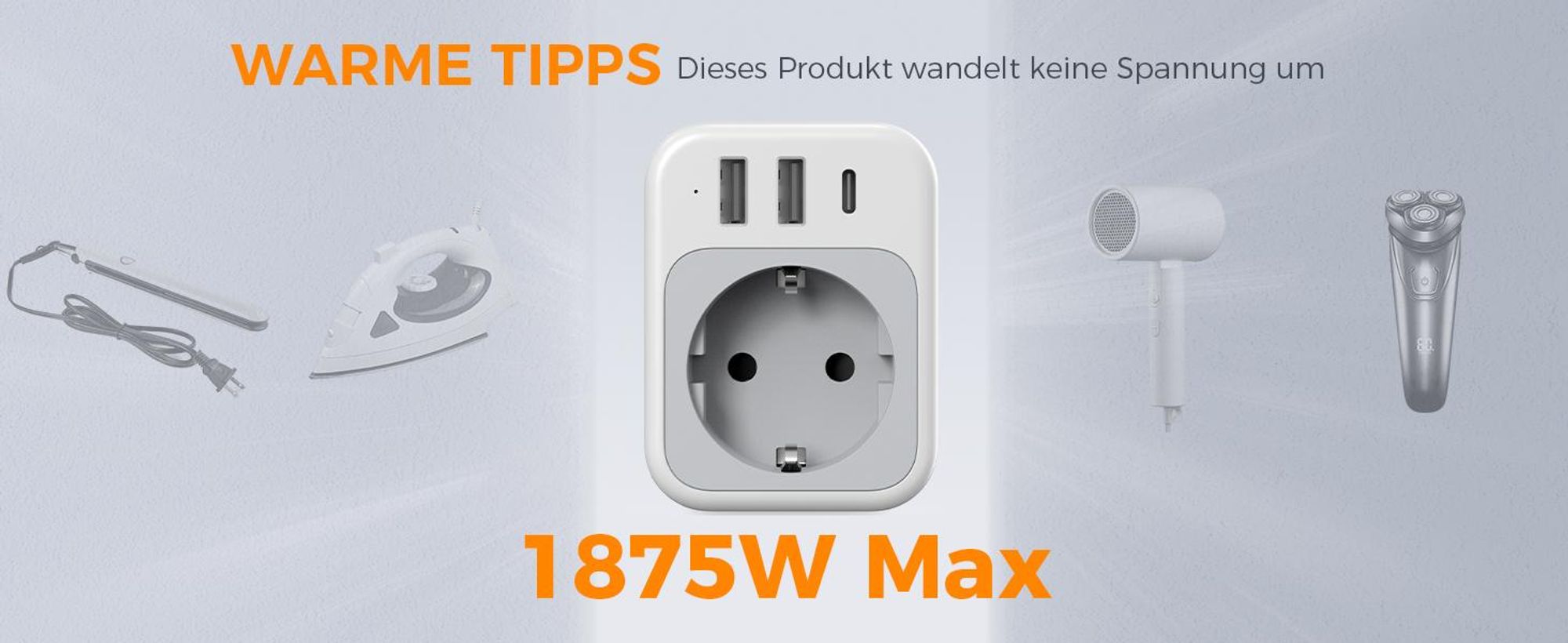 TESSAN Adapter Steckdose Reiseadapter mit 1 USB C 2 USB A Steckdosenadapter Reisestecker Stromadapter für Amerika Typ B