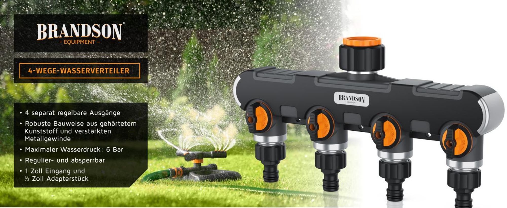 Brandson 4 Wege Verteiler, Gartenschlauch Verteiler, Wasserverteiler, Schlauchverteiler, 3/4 1/2 Zoll, Wasserhahn Schlauch Verteiler für Gartenbewässerung